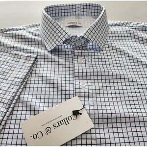 Collars & Co Polo Shirt Mens Size Medium Navy Blue Check Semi Spread Travel NWT
